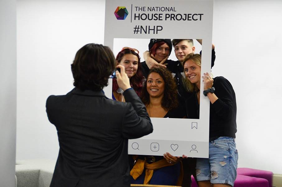 picture of group with instagram board